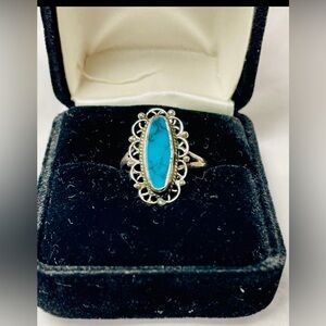 Vintage Turquoise filigree silver ring size 5